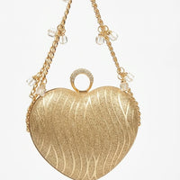 Glitter Heart-Shaped Clutch & Chain Crossbody Bag for Women