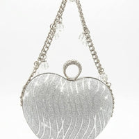 Glitter Heart-Shaped Clutch & Chain Crossbody Bag for Women