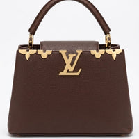 LV Inspired Elegant Gold-Accented Structured Handbag