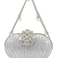 Rhinestone Floral Clasp Shimmer Clutch & Chain Bag for Women