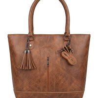 Tassel Accent Structured Shoulder Tote Bag for Women