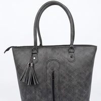 Tassel Accent Structured Shoulder Tote Bag for Women