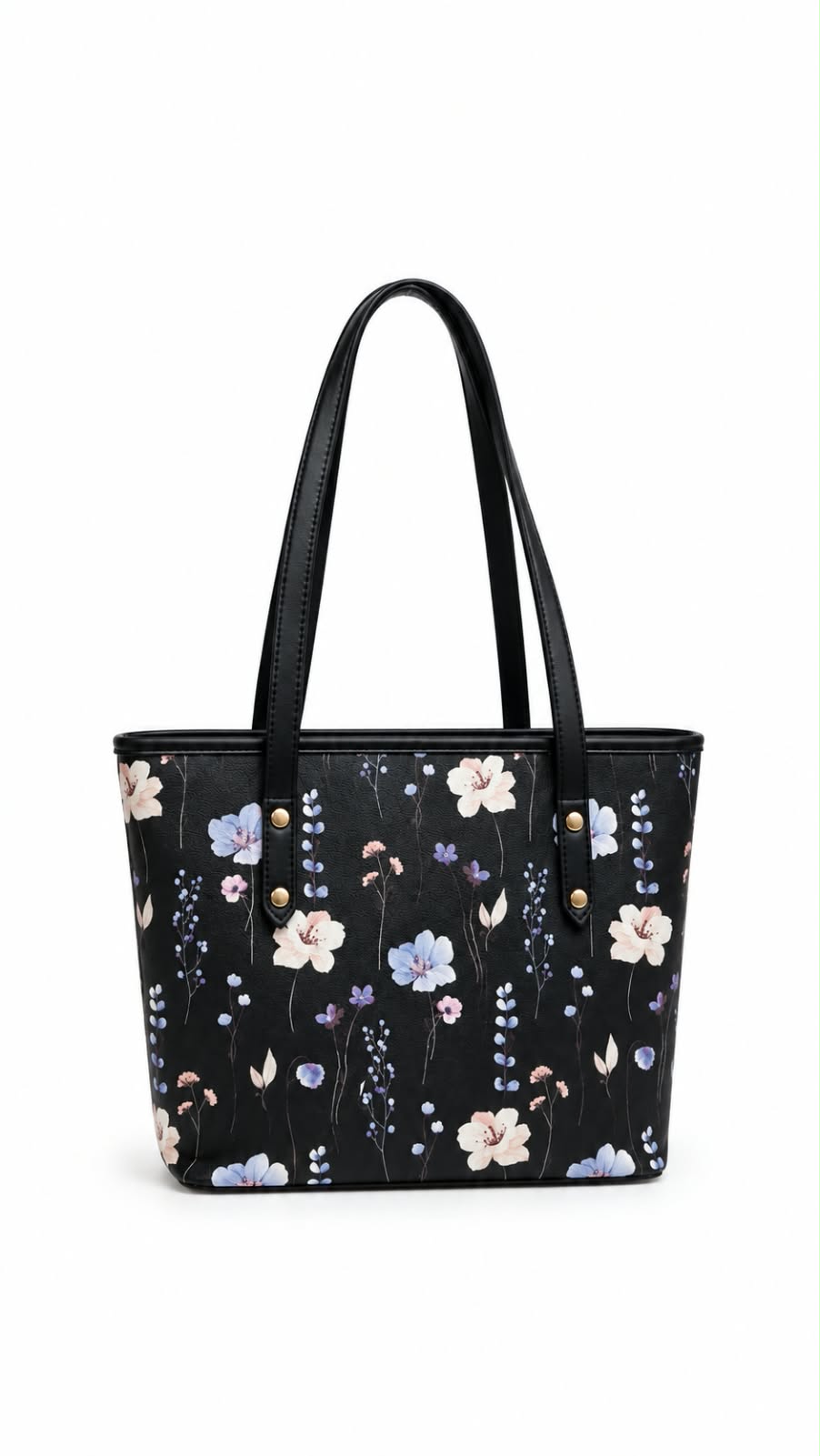 Black Floral Print Tote Bag For Women 