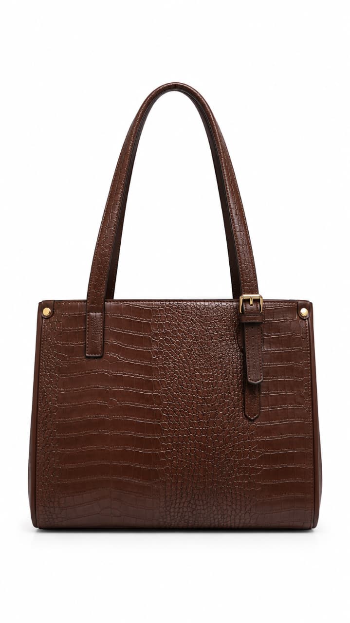 Brown Crocodile Texture Tote Bag For Women 