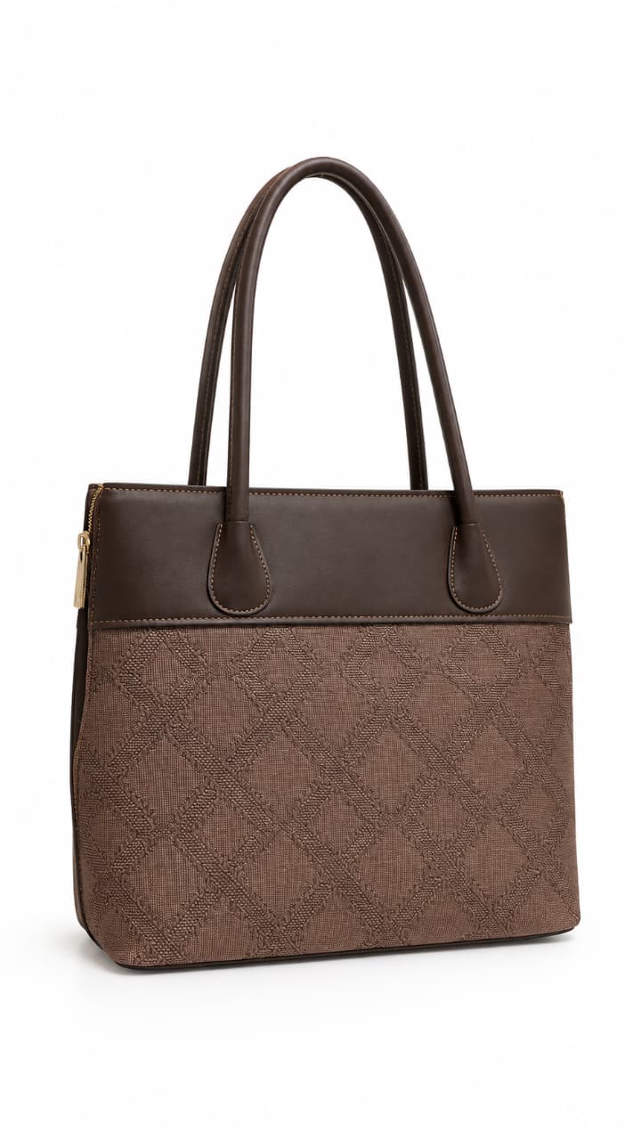 Brown Patterned Fabric Tote Bag For Women 