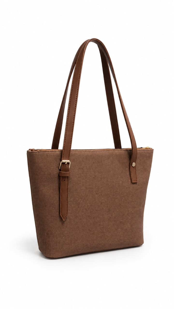 Brown Textured Tote Bag For Women 