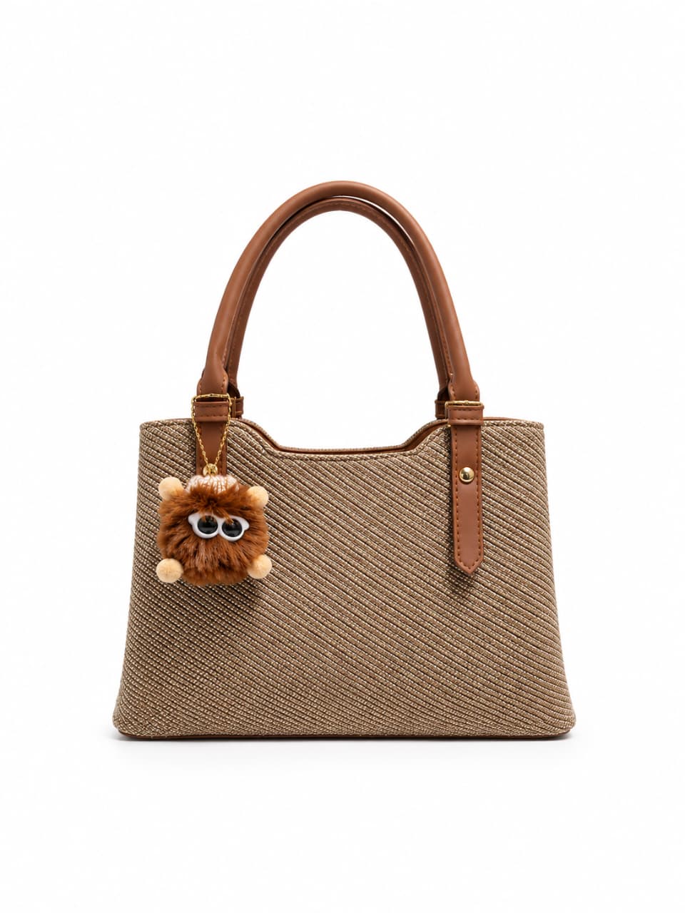 Brown Woven Plush Charm Tote Handbag For Women