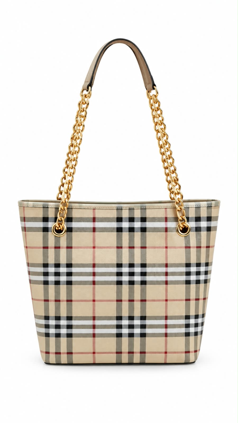 Burberry Checkered Print Chain Strap Tote Bag For Women