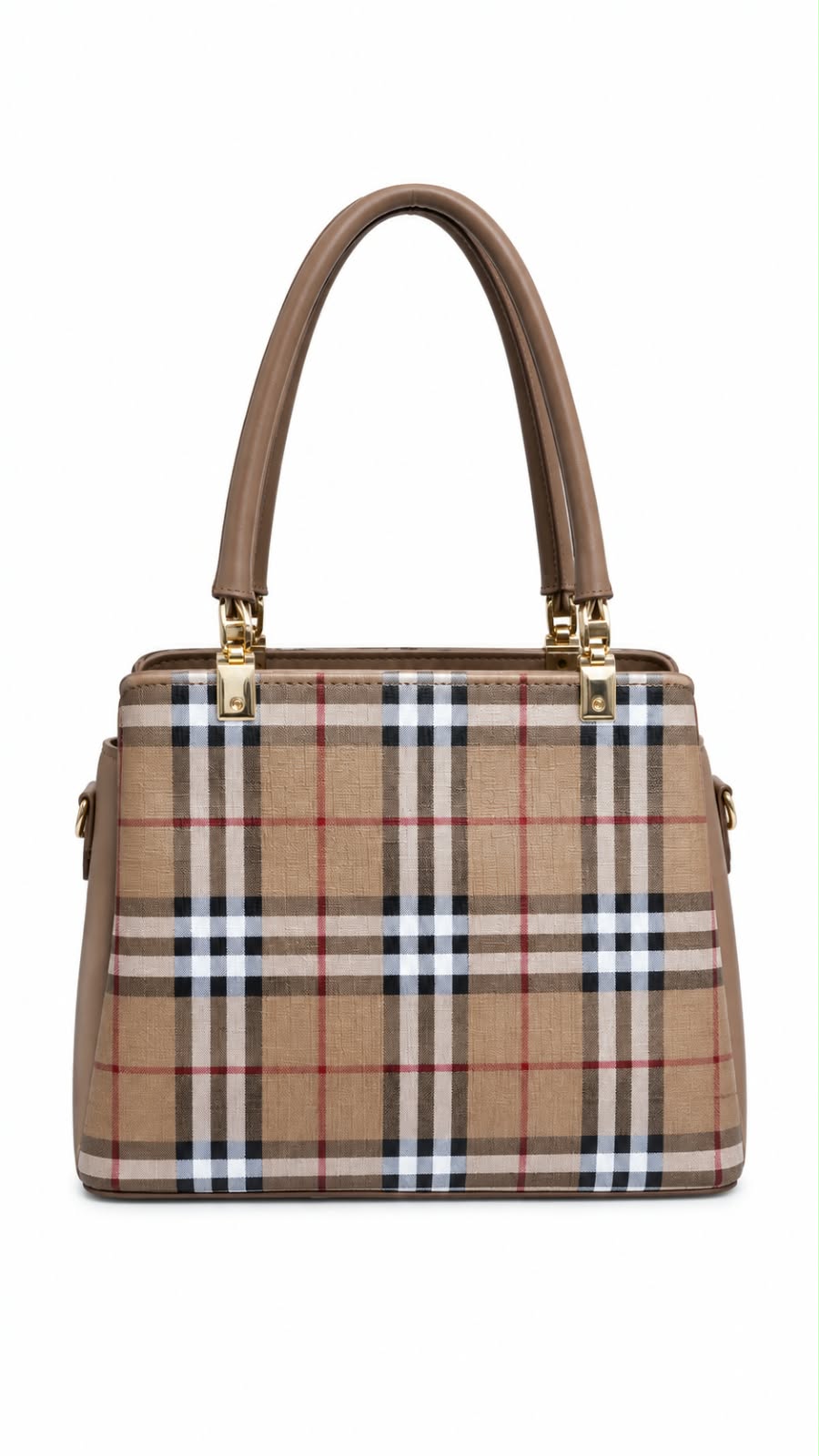Burberry Plaid Check Top Handle Handbag For Women 