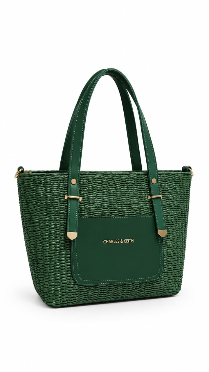 Charles & Keith Green Straw Woven Tote For Women