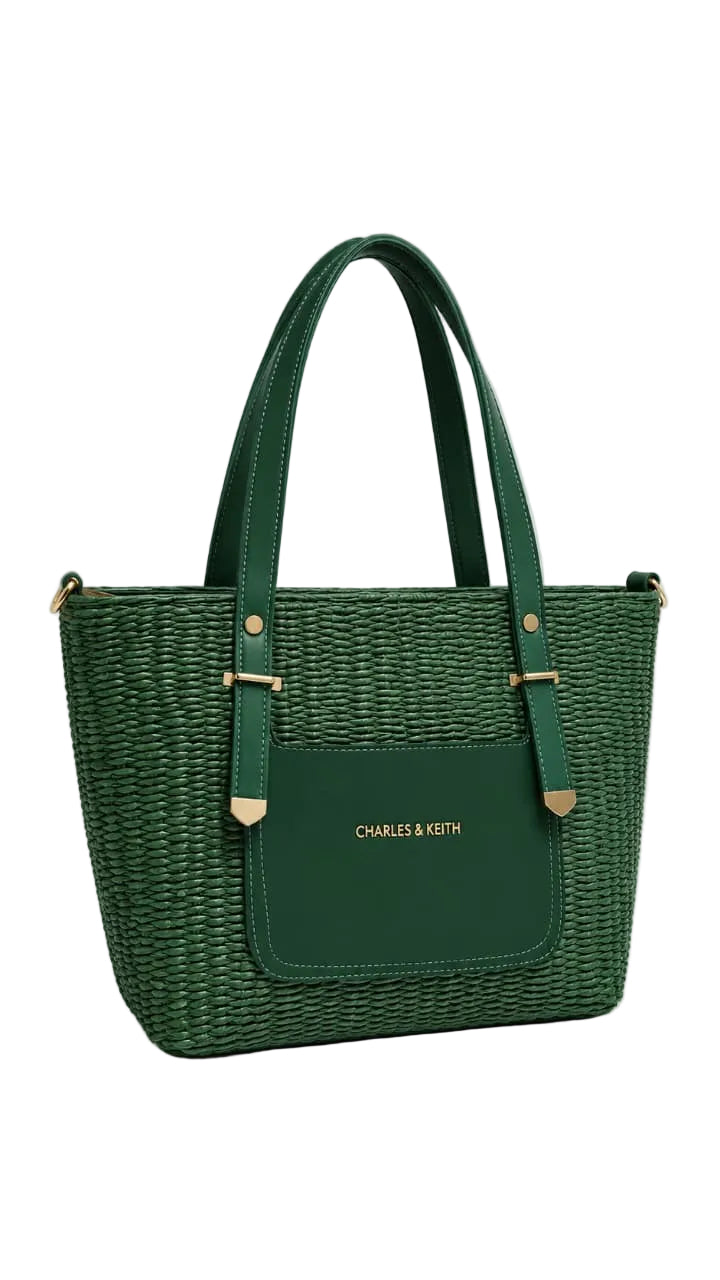 Charles & Keith Green Woven Tote Bag For Women