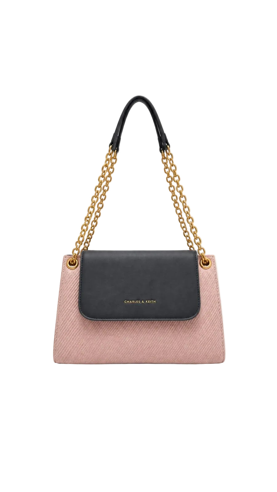 Charles & Keith Pink and Black Chain Shoulder Bag For Women 