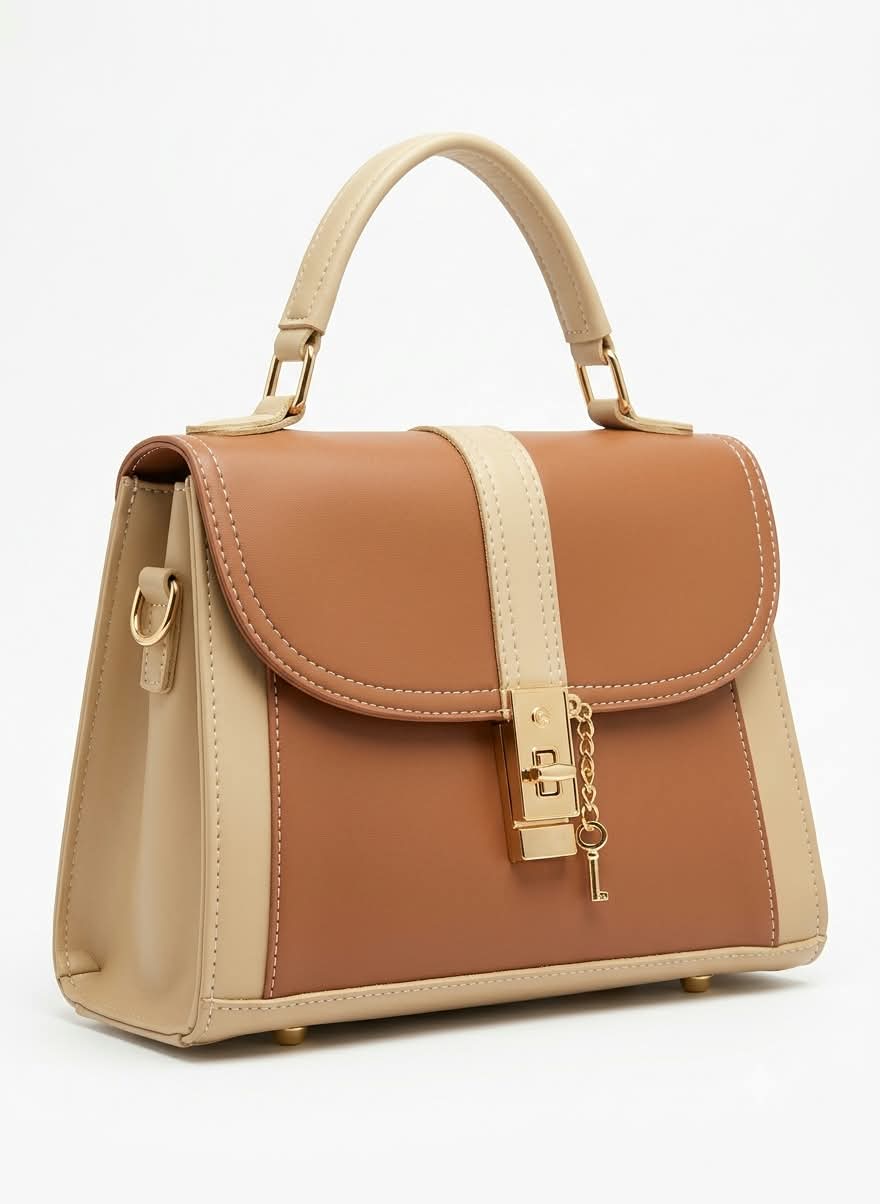Classic Contrast Stitching Satchel with Chain Bag for Women