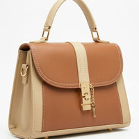 Classic Contrast Stitching Satchel with Chain Bag for Women