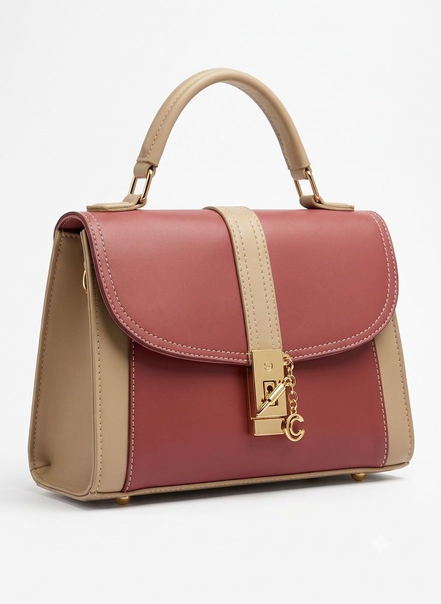 Classic Contrast Stitching Satchel with Chain Bag for Women