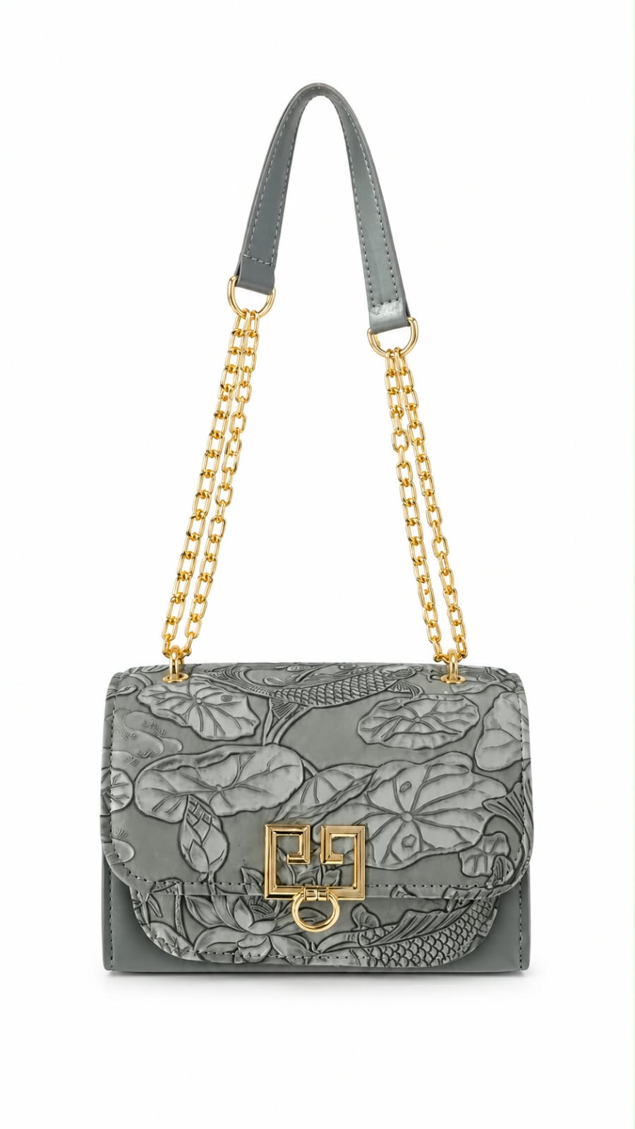 Embossed Floral Chain Strap Shoulder Bag for Women