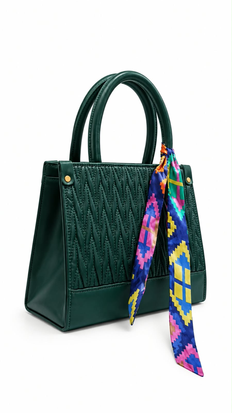 Emerald Green Silk Scarf Accent Handbag For Women