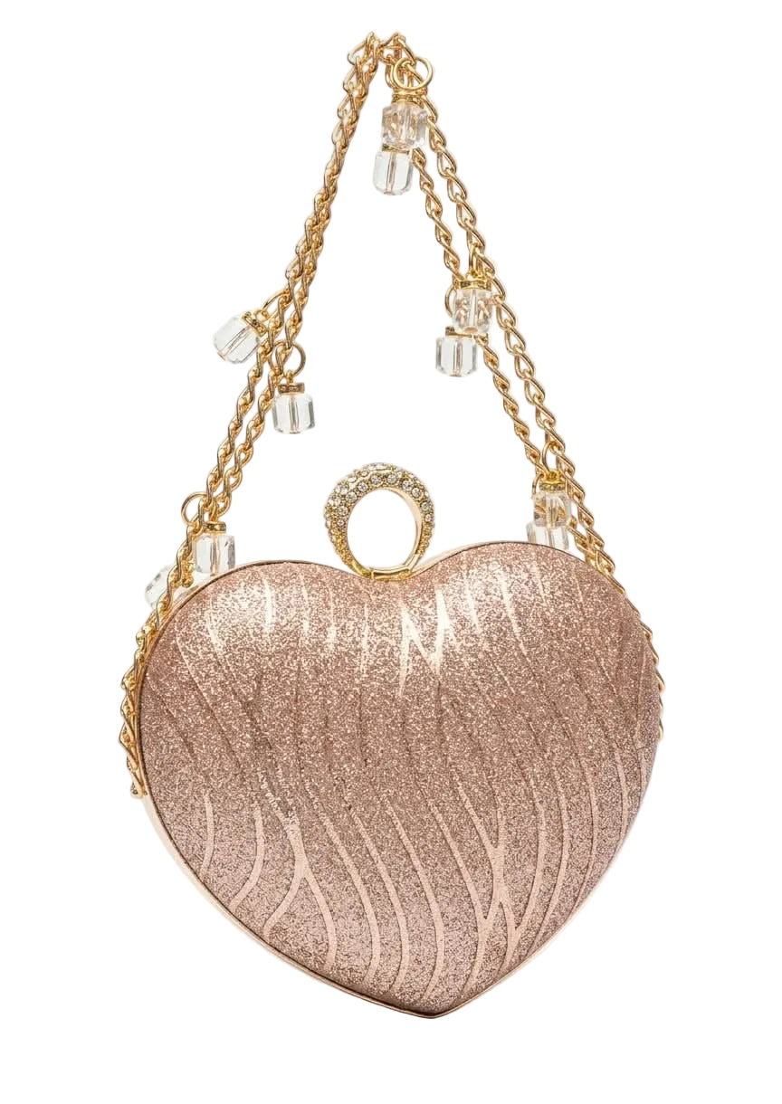 Glitter Heart-Shaped Clutch & Chain Crossbody Bag for Women
