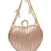 Glitter Heart-Shaped Clutch & Chain Crossbody Bag for Women