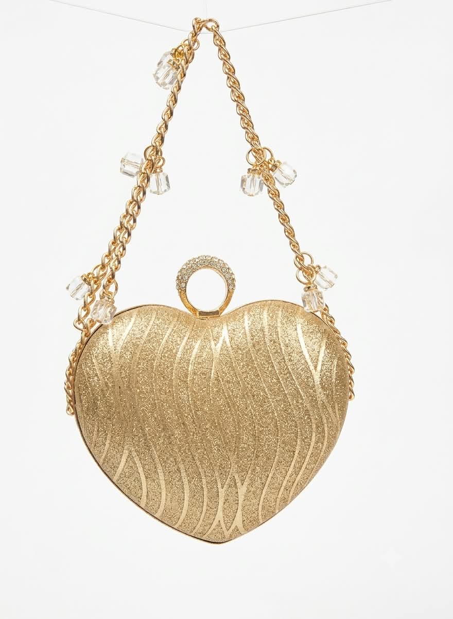 Glitter Heart-Shaped Clutch & Chain Crossbody Bag for Women