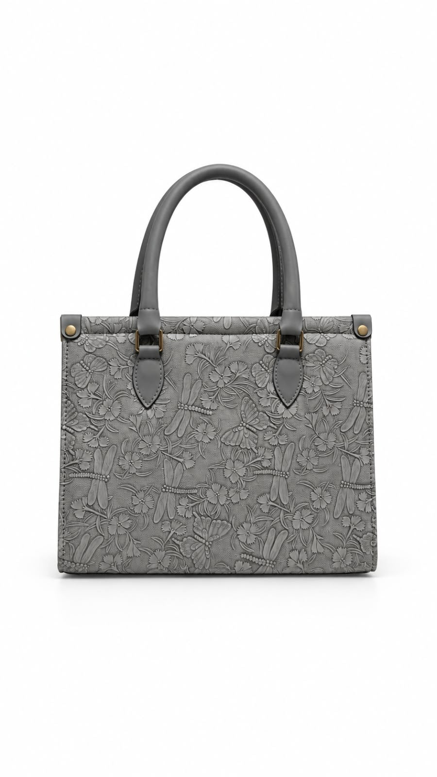Grey Embossed Floral Butterfly Handbag For Women 