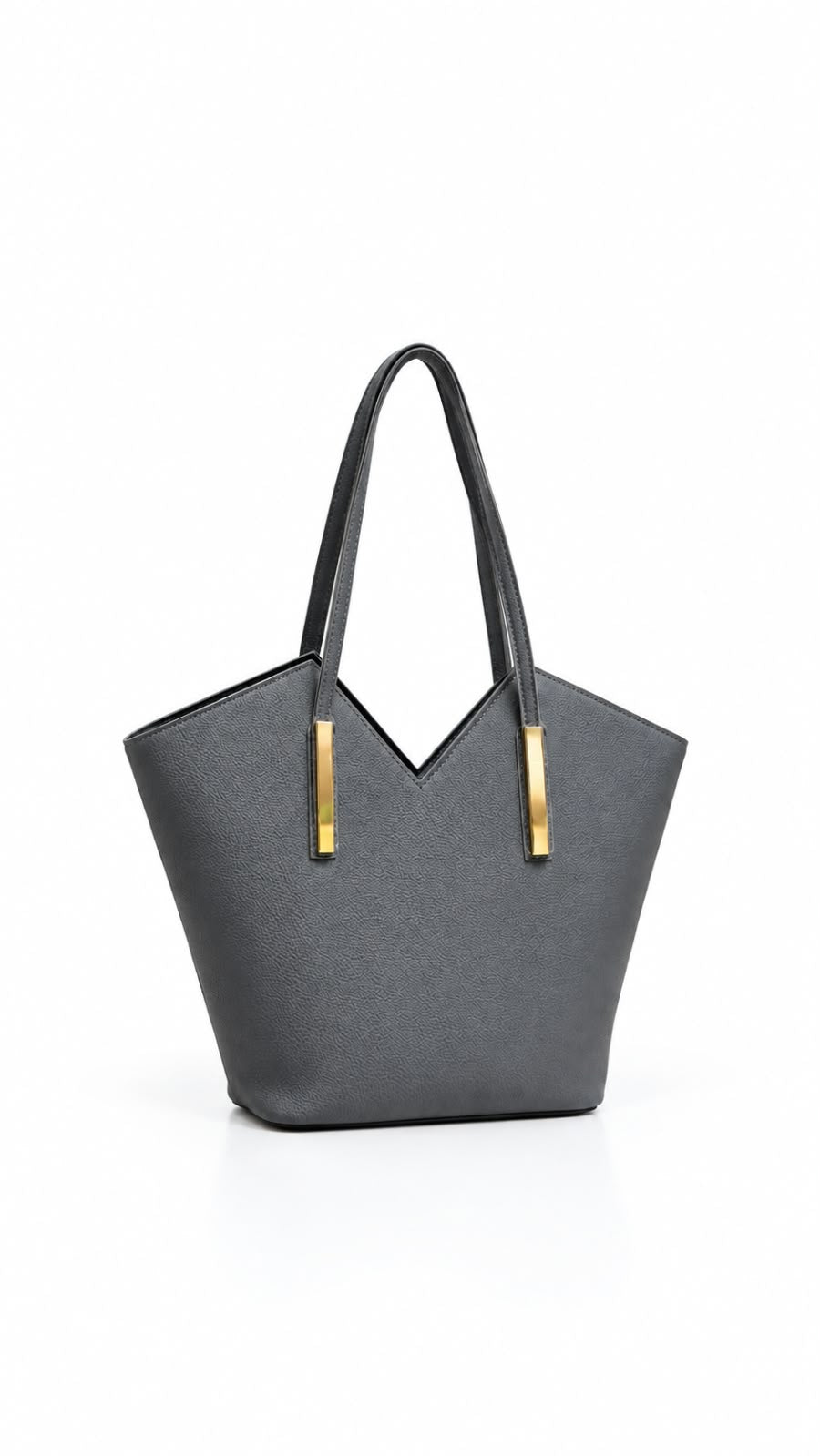 Grey V-Cut Metal Bar Tote Bag For Women 