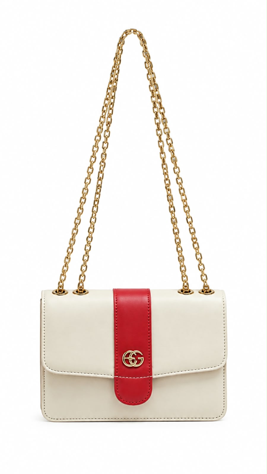 Gucci Off-White & Red Stripe Chain Strap Shoulder Bag For Women
