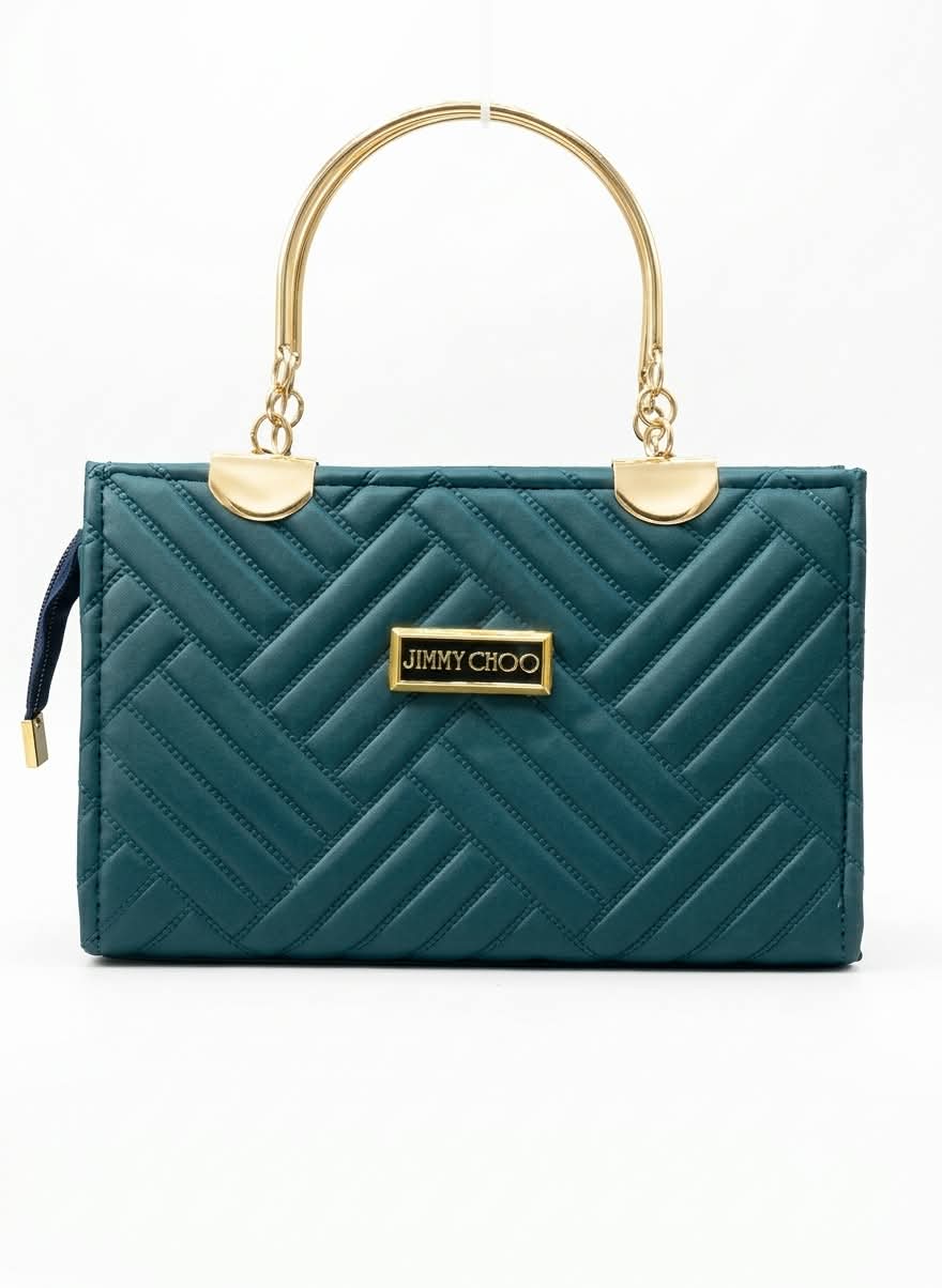 Jimmy Choo Block-Quilted Metal Handle Handbag for Women