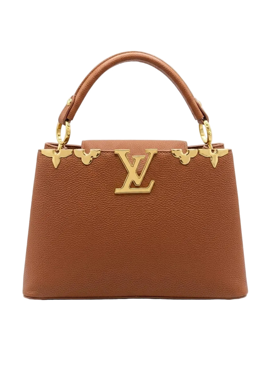 LV Inspired Elegant Gold-Accented Structured Handbag
