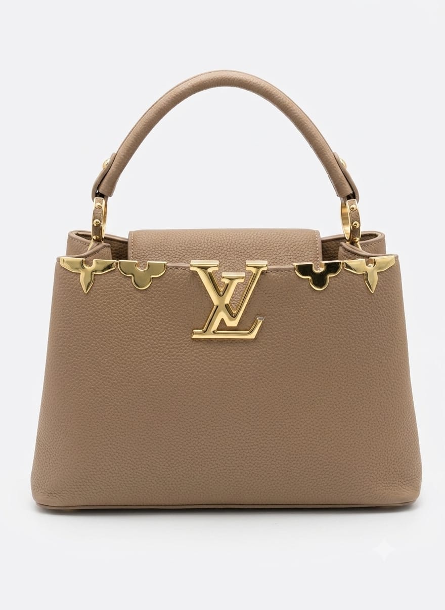 LV Inspired Elegant Gold-Accented Structured Handbag