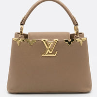 LV Inspired Elegant Gold-Accented Structured Handbag