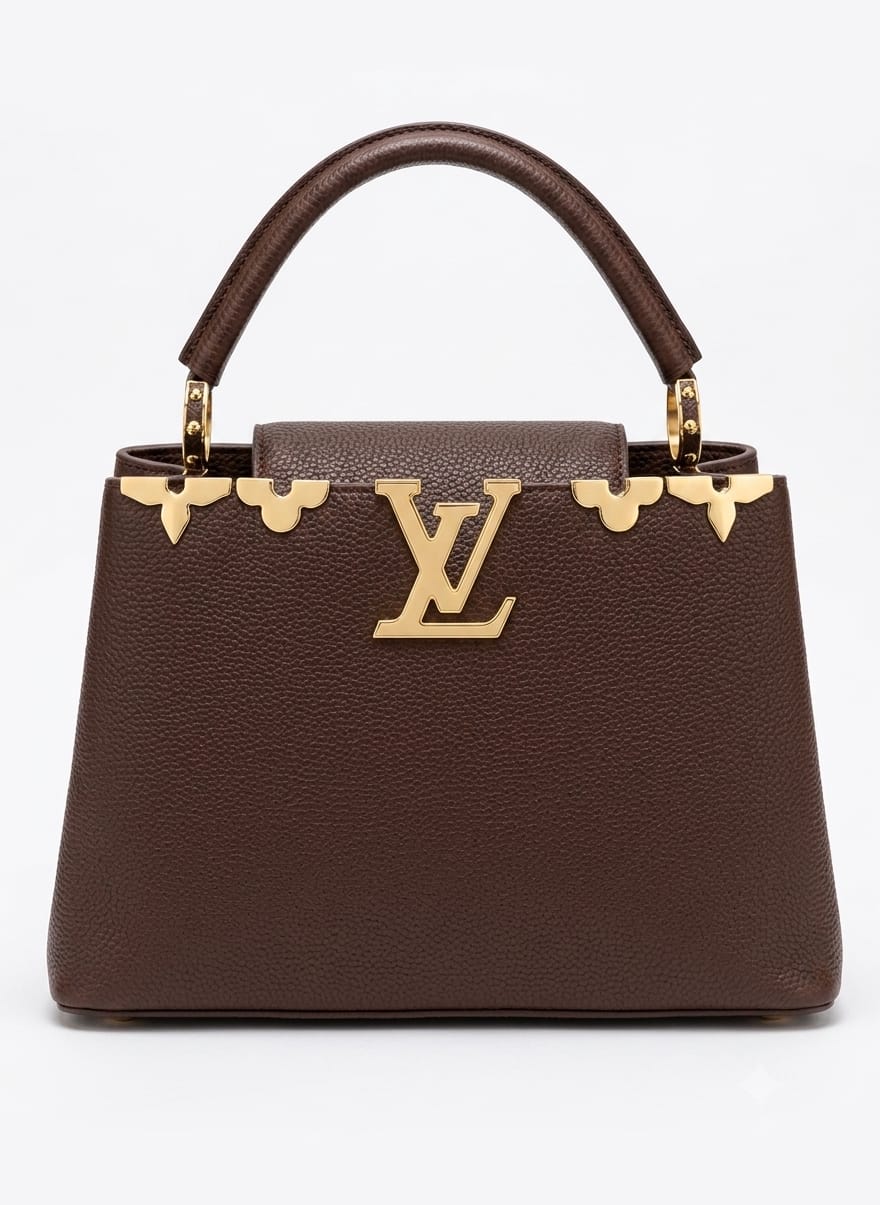 LV Inspired Elegant Gold-Accented Structured Handbag
