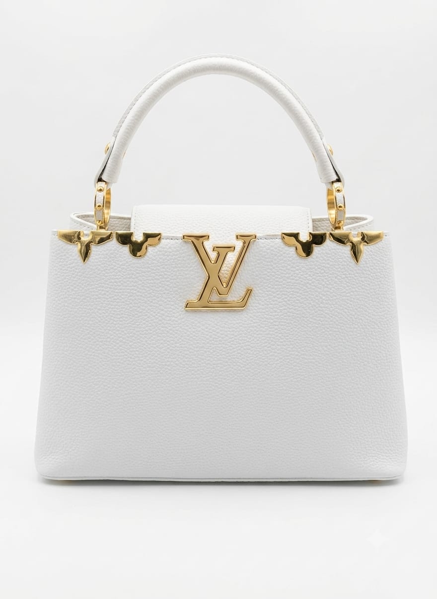 LV Inspired Elegant Gold-Accented Structured Handbag