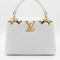 LV Inspired Elegant Gold-Accented Structured Handbag