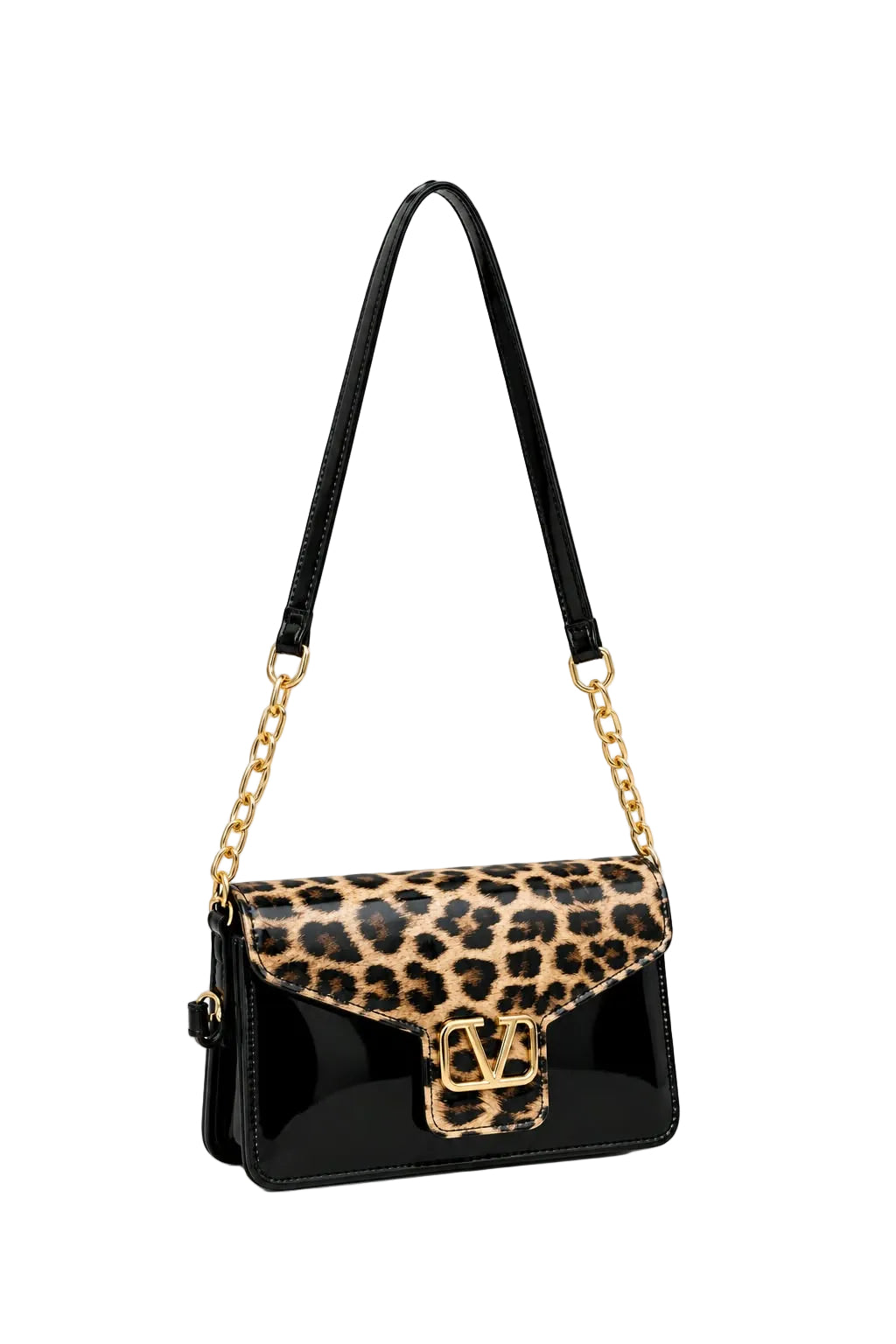 Leopard Print Patent Shoulder Bag For Women 