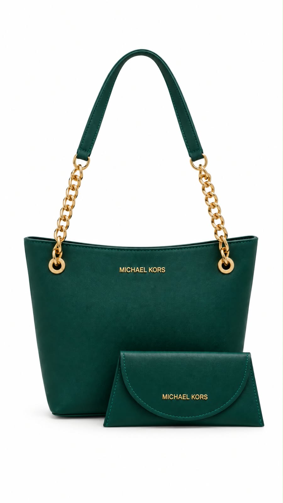 Michael Kors Emerald Green 2-Piece Tote Bag and Pouch Set For Women