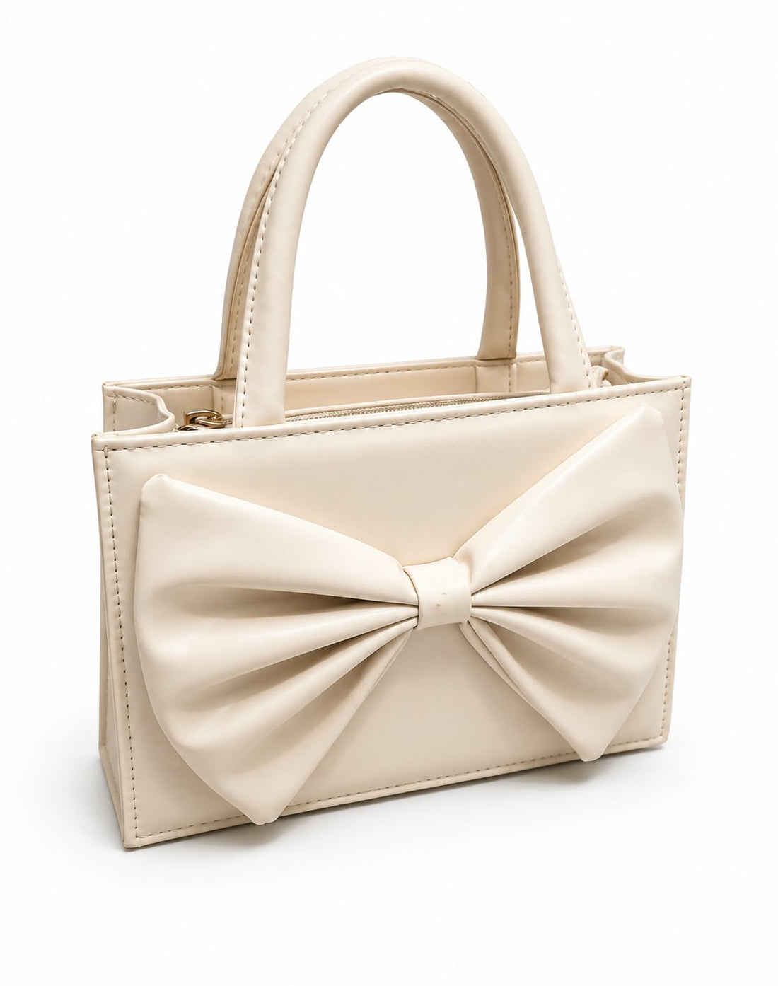 Off White Bow Accent Satchel Handbag For Women