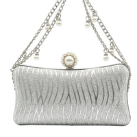 Pearl Clasp Shimmer Hard-Case Evening Clutch & Chain Bag for Women