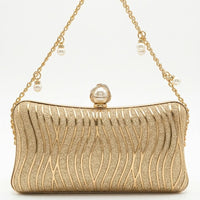Pearl Clasp Shimmer Hard-Case Evening Clutch & Chain Bag for Women