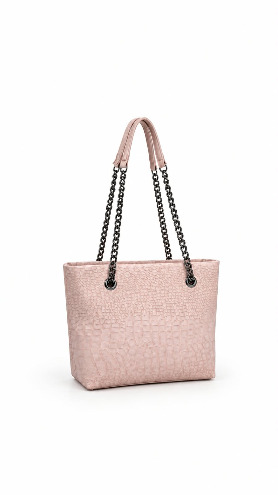 Pink Crocodile Texture Chain Tote Bag For Women 