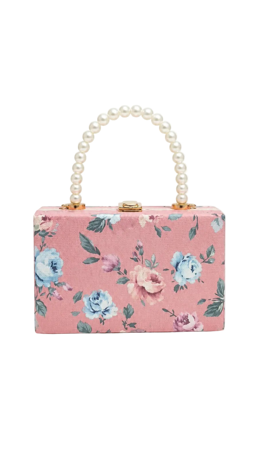 Pink Floral Pearl Handle Clutch For Women  