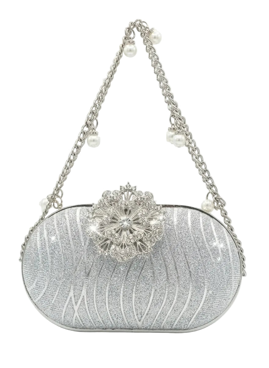 Rhinestone Floral Clasp Shimmer  Clutch & Chain Bag for Women