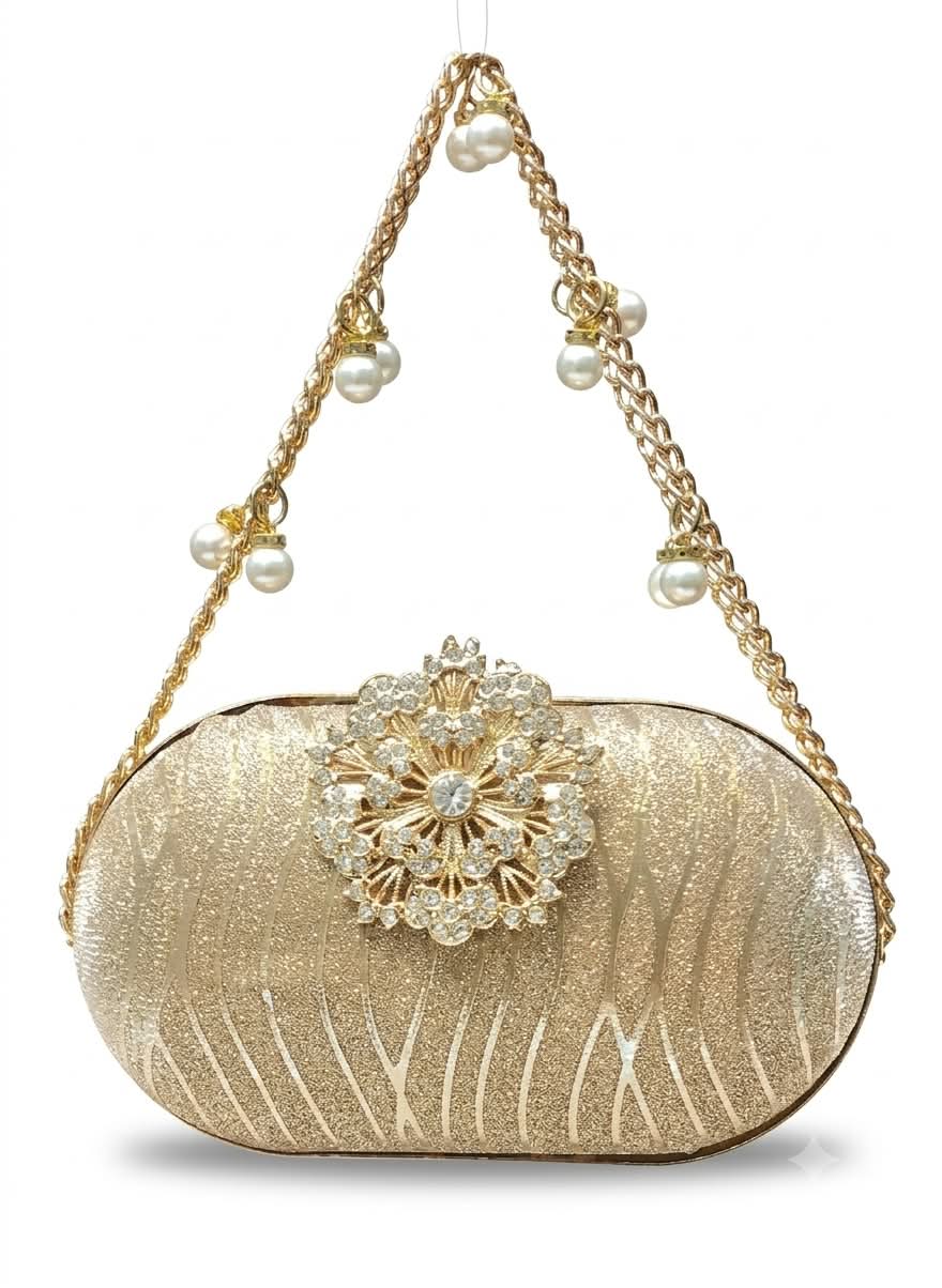 Rhinestone Floral Clasp Shimmer  Clutch & Chain Bag for Women