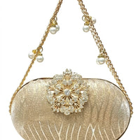 Rhinestone Floral Clasp Shimmer  Clutch & Chain Bag for Women