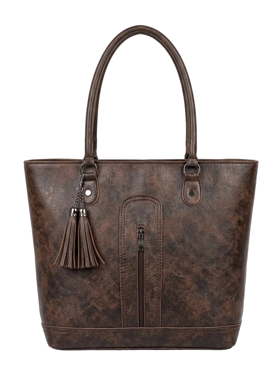 Tassel Accent Structured Shoulder Tote Bag for Women