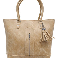 Tassel Accent Structured Shoulder Tote Bag for Women