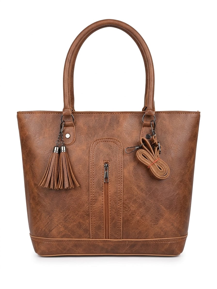 Tassel Accent Structured Shoulder Tote Bag for Women