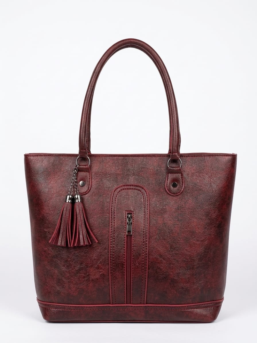 Tassel Accent Structured Shoulder Tote Bag for Women