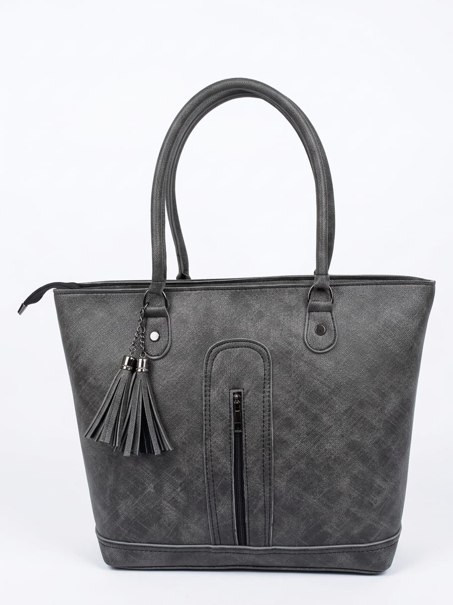 Tassel Accent Structured Shoulder Tote Bag for Women