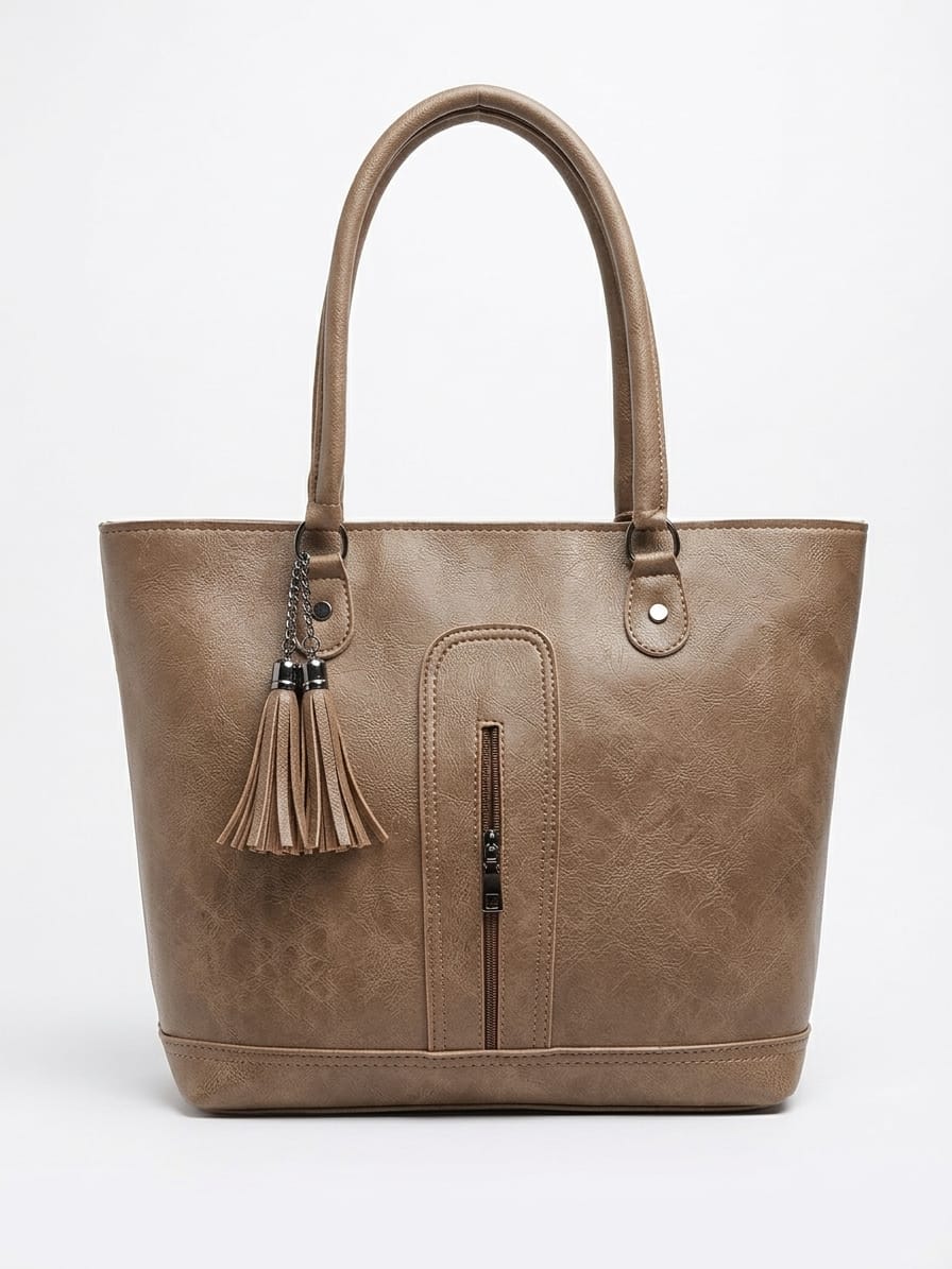 Tassel Accent Structured Shoulder Tote Bag for Women